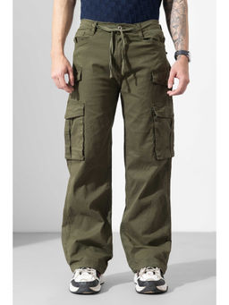 GRITSTONES - Men Olive Solid/Plain Cotton Cargo