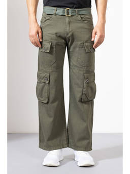 GRITSTONES - Men Olive Solid/Plain Cotton Cargo