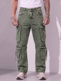 GRITSTONES - Men Olive Solid/Plain Cotton Cargo