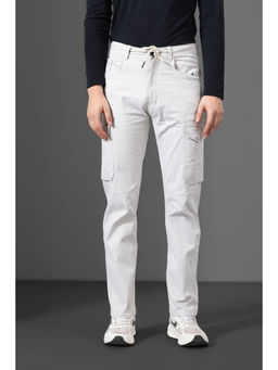 GRITSTONES - Men Cream Solid/Plain Cotton Cargo