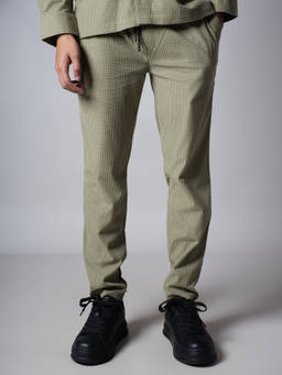 HOP HEAD - Men Green Textured Corduroy Trouser