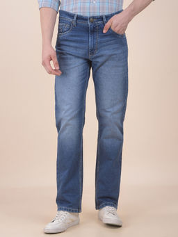 Cantabil - Men Indigo Solid/Plain Cotton Blend Jeans