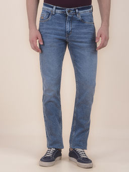 Cantabil - Men Blue Solid/Plain Polycotton Jeans