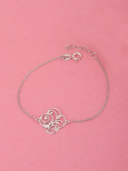 Carlton London - 925 Sterling Silver Rhodium Plated Floral Stylish Adjustable Charm Bracelet