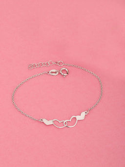Carlton London - 925 Sterling Silver Rhodium Plated Interlocked Heart Duo Bracelet, Adjustable
