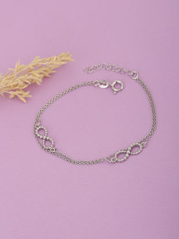 Carlton London - 925 Sterling Silver Rhodium Plated with Infinity Double Chain Adjustable Charm Bracelet