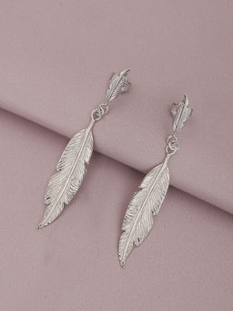 Carlton London - 925 Sterling Silver Rhodium Plated with Leaf Drop Earring