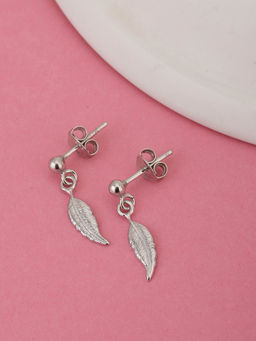 Carlton London - 925 Sterling Silver Dangling Leaf with Rhodium Plated Drop Earring
