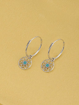 Carlton London - 925 Sterling Silver Enamel with Rhodium Plated Hoop Earring