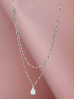 Carlton London - 925 Sterling Silver Rhodium Plated Double Chain Choker Necklace