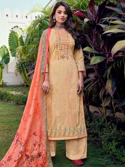 Stylee LIFESTYLE - Beige Cotton Digital Printed Dress Material