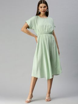 SHOWOFF - Women Striped Green Fit and Flare Dress