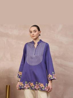 First Resort by Ramola Bachchan - Purple Arc Crystal Embellished Kurta