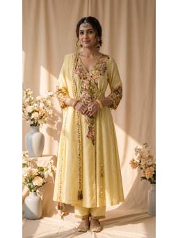 MANDIRA WIRK - Yellow Soleil Angrakha Kurta with Pant and Dupatta