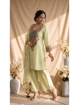 MANDIRA WIRK - Yellow Sunflower Glow Kurta with Pant and Dupatta