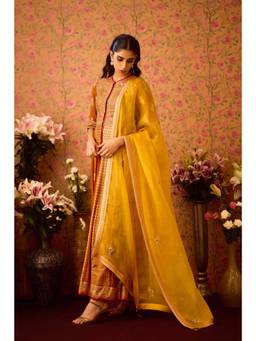 Shyam Narayan Prasad - Amber Mustrad Anarkali Kurta with Pants, Dupatta and Belt