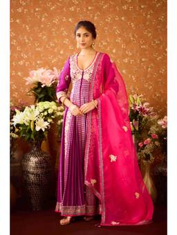 Shyam Narayan Prasad - Imperial Purple Anarkali Kurta with Pants, Dupatta and Belt