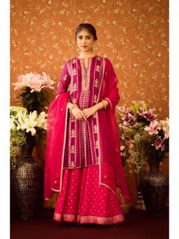 Shyam Narayan Prasad - Raspberry Purple Sharara with Kurta, Dupatta