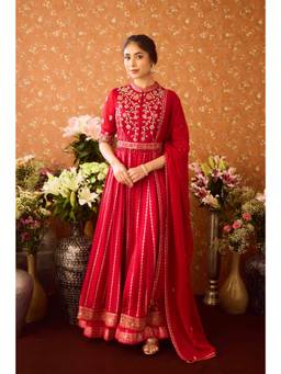 Shyam Narayan Prasad - Persian Maroon Anarkali Kurta with Pants and Dupatta