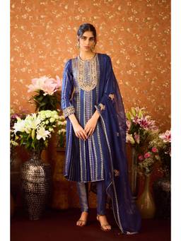 Shyam Narayan Prasad - Spectrum Blue Kurta with Pants, Dupatta and Belt