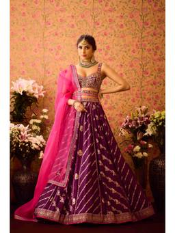 Shyam Narayan Prasad - Phlox Purple Lehenga with Blouse, Dupatta and Belt