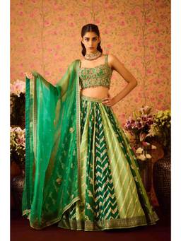 Shyam Narayan Prasad - Jasper Green Lehenga with Blouse, Dupatta and Belt