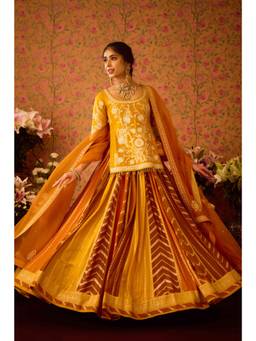 Shyam Narayan Prasad - Yam Mustard Lehenga with Choli, Dupatta