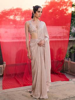 Zoon - Embellished Pre Drape Saree with Stitched Blouse