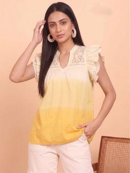 Maaesa - Yellow Women Cotton Tie and Dye Round Neck Regular Fit Top