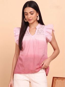 Maaesa - Pink Women Cotton Tie and Dye Round Neck Regular Fit Top