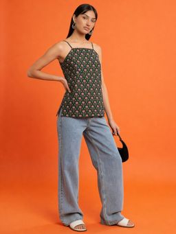 Rangita - Women Dark Green Cotton Printed Straight Tunic