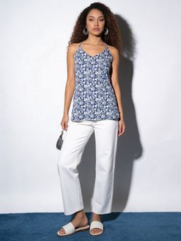 Rangita - Women Blue Cotton Printed Straight Tunic