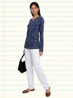 Rangita - Women Blue Cotton Printed Straight Tunic