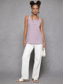 Rangita - Women Beige Cotton Printed Straight Tunic