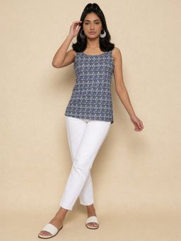 Rangita - Women Blue Cotton Printed Straight Tunic