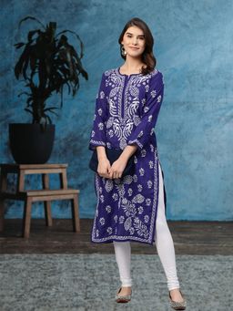 ADA - Blue Embroidered Kurta (XS) (A259597)