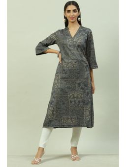 Biba - Grey Printed Kurta