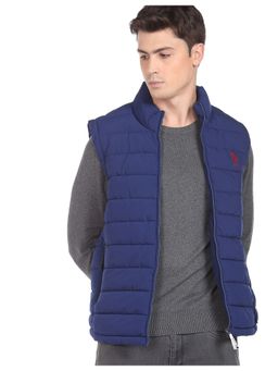 U.S. POLO ASSN. - Men Blue Sleeveless Solid Jacket