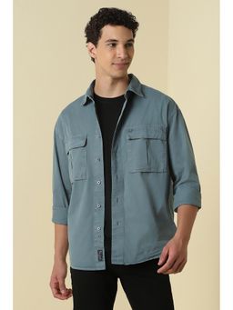 Allen Solly - Blue Solid/Plain Collar Neck Shirt