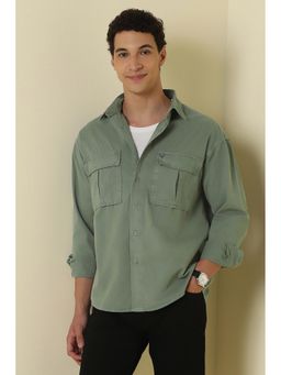 Allen Solly - Green Solid/Plain Collar Neck Shirt
