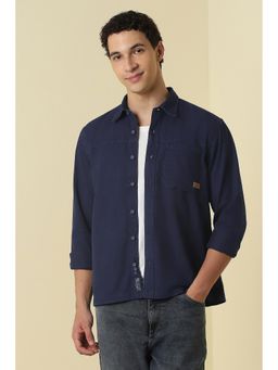 Allen Solly - Navy Blue Solid/Plain Collar Neck Shirt