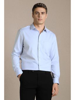 Louis Philippe - Blue Solid/Plain Collar Neck Shirt