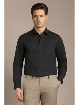 Louis Philippe - Black Solid/Plain Collar Neck Shirt
