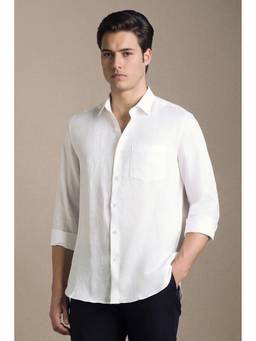 Louis Philippe - White Textured Collar Neck Shirt