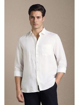Louis Philippe - White Solid/Plain Collar Neck Shirt