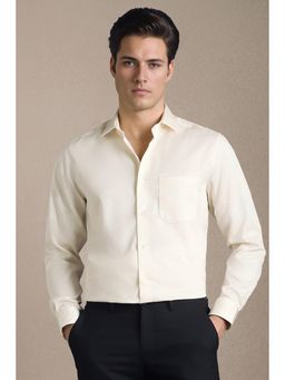 Louis Philippe - Beige Solid/Plain Collar Neck Shirt