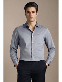 Louis Philippe - Grey Solid/Plain Collar Neck Shirt