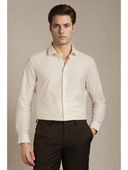 Louis Philippe - Cream Textured Collar Neck Shirt
