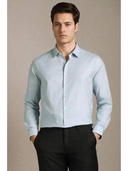 Louis Philippe - Blue Textured Collar Neck Shirt