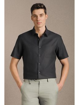 Louis Philippe - Black Textured Collar Neck Shirt